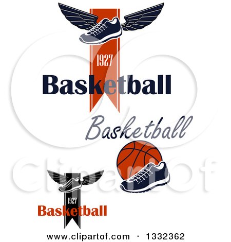 Clipart of Basketball Shoes, Wings and Ribbon Designs with Text - Royalty Free Vector Illustration by Vector Tradition SM