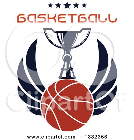 Clipart of a Winged Basketball Under a Trophy with Stars and Text - Royalty Free Vector Illustration by Vector Tradition SM