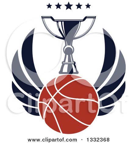 Clipart of a Winged Basketball Under a Trophy and Stars - Royalty Free Vector Illustration by Vector Tradition SM