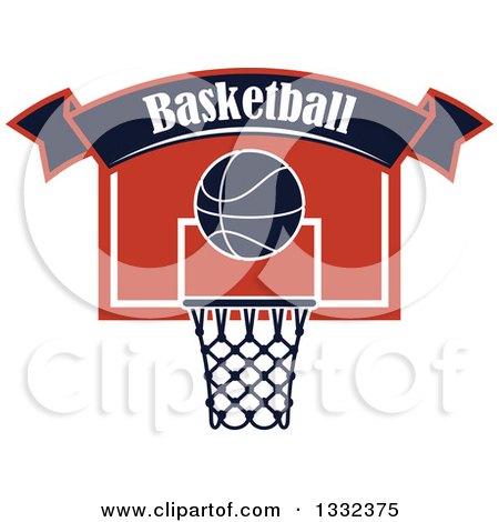 Clipart of a Text Banner over a Basketball and a Hoop - Royalty Free Vector Illustration by Vector Tradition SM