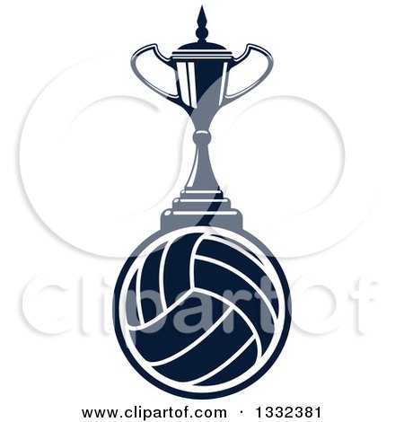 Clipart of a Trophy on a Navy Blue Volleyball - Royalty Free Vector Illustration by Vector Tradition SM