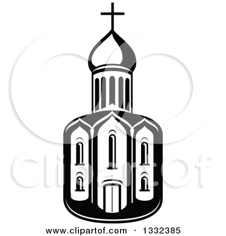 Clipart of a Black and White Church Building - Royalty Free Vector Illustration by Vector Tradition SM