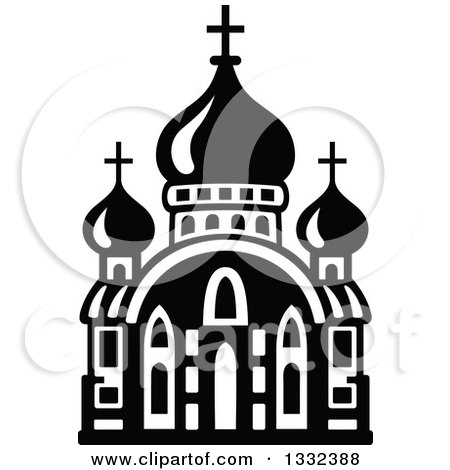 Clipart of a Black and White Church Building 12 - Royalty Free Vector Illustration by Vector Tradition SM