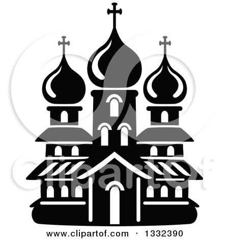 Clipart of a Black and White Church Building 14 - Royalty Free Vector Illustration by Vector Tradition SM