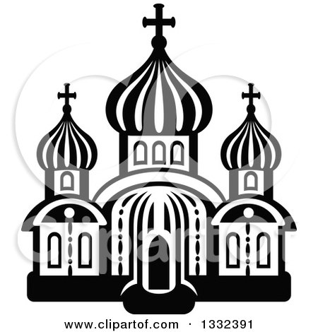 Clipart of a Black and White Church Building 15 - Royalty Free Vector Illustration by Vector Tradition SM