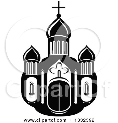 Clipart of a Black and White Church Building 2 - Royalty Free Vector Illustration by Vector Tradition SM