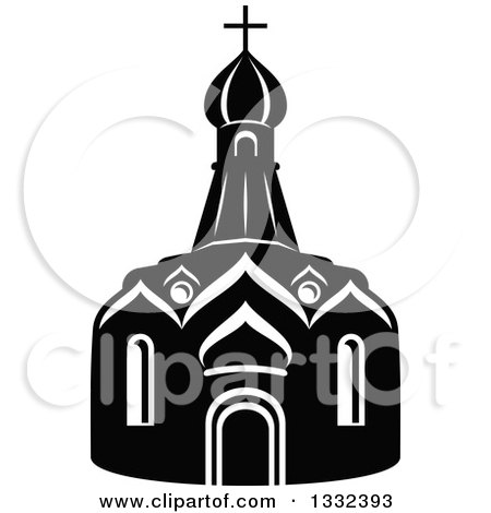 Clipart of a Black and White Church Building 3 - Royalty Free Vector Illustration by Vector Tradition SM