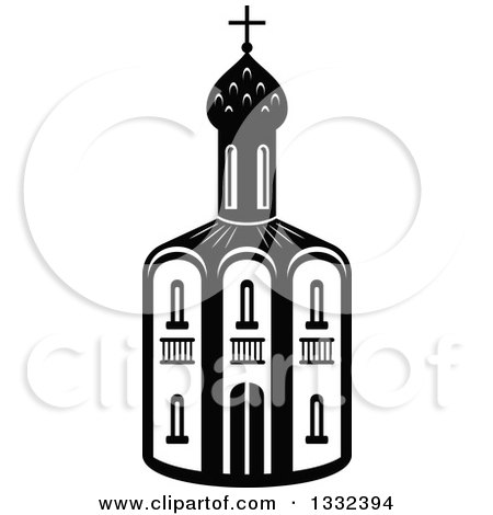 Clipart of a Black and White Church Building 4 - Royalty Free Vector Illustration by Vector Tradition SM