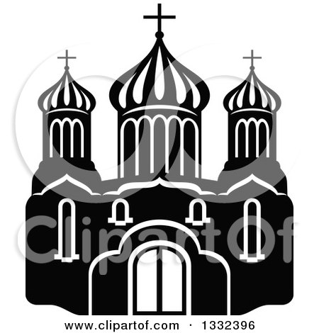 Clipart of a Black and White Church Building 6 - Royalty Free Vector Illustration by Vector Tradition SM