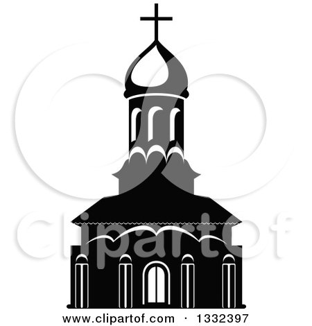 Clipart of a Black and White Church Building 7 - Royalty Free Vector Illustration by Vector Tradition SM