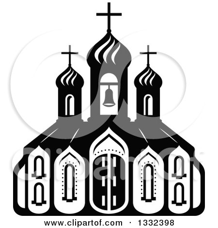Clipart of a Black and White Church Building 8 - Royalty Free Vector Illustration by Vector Tradition SM