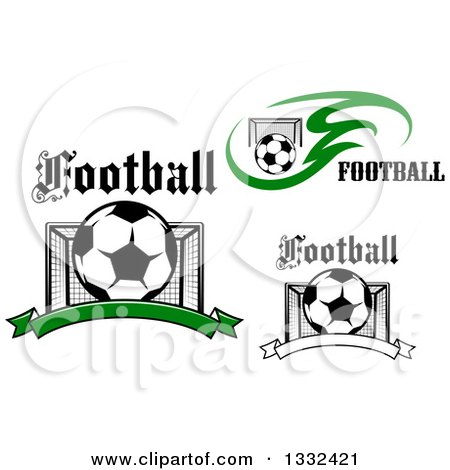 Clipart of Soccer Balls, Goal Cages and Text - Royalty Free Vector Illustration by Vector Tradition SM