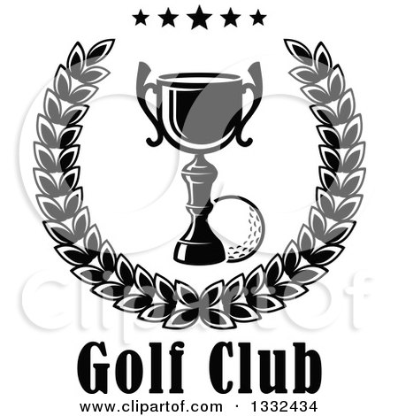 Clipart of Text Under a Black and White Golf Ball and Trophy in a Laurel Wreath with Stars - Royalty Free Vector Illustration by Vector Tradition SM