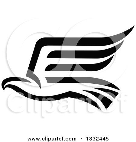 Clipart of a Black Abstract Flying Eagle 2 - Royalty Free Vector Illustration by Vector Tradition SM