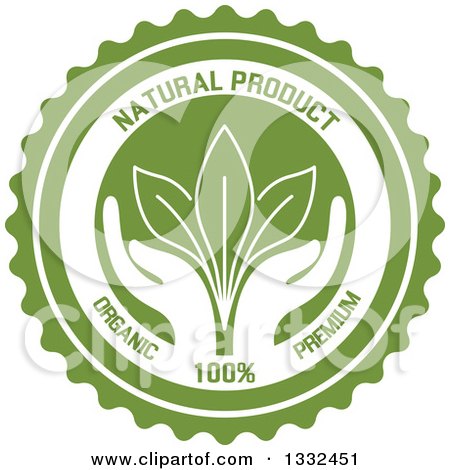 Clipart of a Round Label with a Pair of Hands Supporting Leaves with Natural Product Text - Royalty Free Vector Illustration by Vector Tradition SM