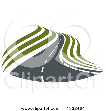 Clipart of a Curvy Road or Highway with Green Swooshes - Royalty Free Vector Illustration by Vector Tradition SM
