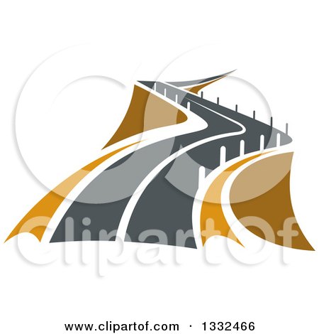 Clipart of a Curvy Raised Road or Highway with Barrier Posts - Royalty Free Vector Illustration by Vector Tradition SM
