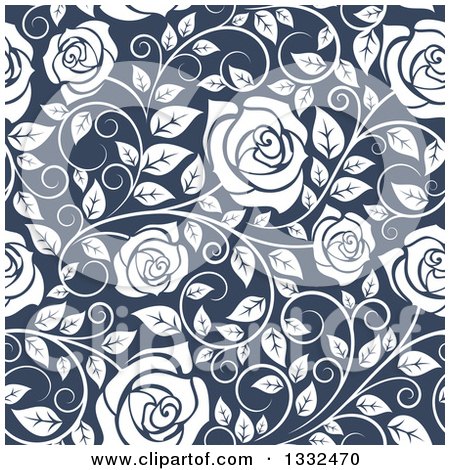 Clipart of a Seamless Pattern of White Roses on Blue 2 - Royalty Free Vector Illustration by Vector Tradition SM