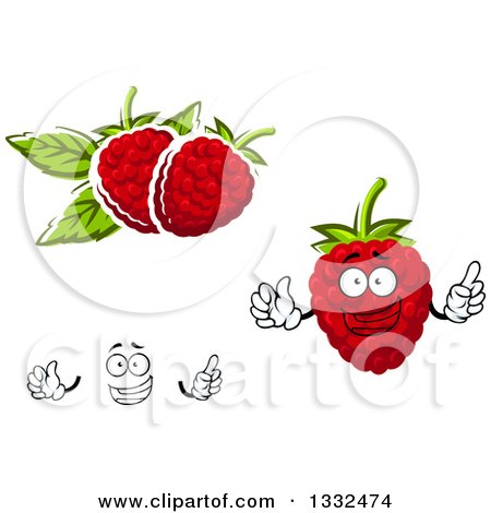 Clipart of a Cartoon Face, Hands and Raspberries - Royalty Free Vector Illustration by Vector Tradition SM