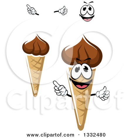 Clipart of a Cartoon Face, Hands and Chocolate Waffle Ice Cream Cones - Royalty Free Vector Illustration by Vector Tradition SM