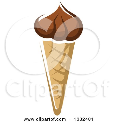 Clipart of a Cartoon Chocolate Waffle Ice Cream Cone - Royalty Free Vector Illustration by Vector Tradition SM