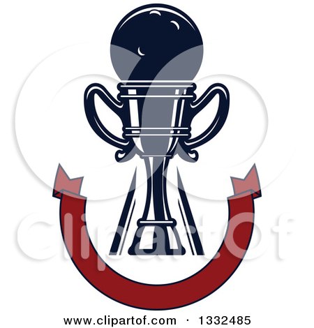 Clipart of a Bowling Ball in a Trophy over a U Shaped Blank Red Banner - Royalty Free Vector Illustration by Vector Tradition SM