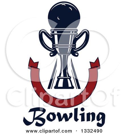 Clipart of a Bowling Ball in a Trophy over Text and a U Shaped Blank Red Banner - Royalty Free Vector Illustration by Vector Tradition SM