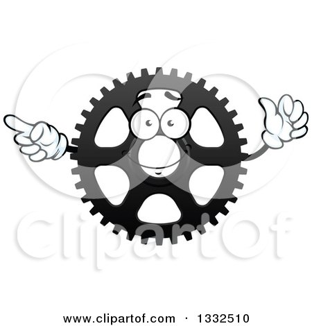 Clipart of a Cartoon Gear Cog Wheel Character Pointing and Giving a Thumb up - Royalty Free Vector Illustration by Vector Tradition SM