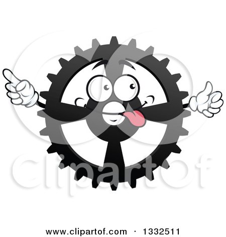Clipart of a Cartoon Goofy Gear Cog Wheel Character Pointing and Giving a Thumb up - Royalty Free Vector Illustration by Vector Tradition SM