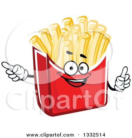 Clipart of a Cartoon French Fries Character Holding up a Finger and Poniting - Royalty Free Vector Illustration by Vector Tradition SM
