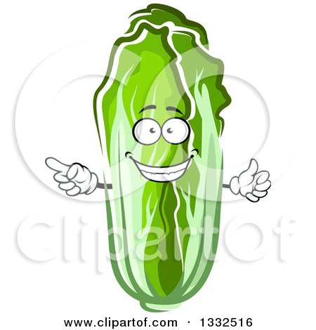 Clipart of a Cartoon Green Cabbage Character Pointing - Royalty Free Vector Illustration by Vector Tradition SM