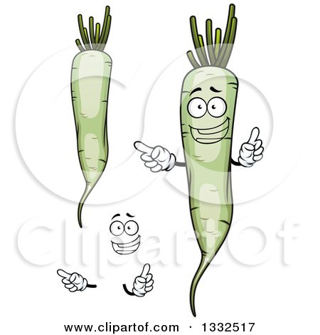 Clipart of a Cartoon Happy Face, Hands and Daikon Radishes 2 - Royalty Free Vector Illustration by Vector Tradition SM
