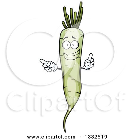 Clipart of a Cartoon Daikon Radish Character Pointing and Holding up a Finger - Royalty Free Vector Illustration by Vector Tradition SM