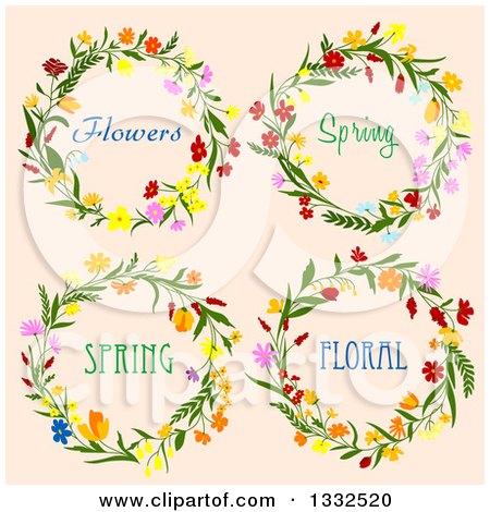 Clipart of Circular Floral Wreaths with Text on Beige - Royalty Free Vector Illustration by Vector Tradition SM