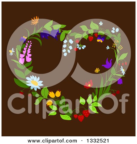 Clipart of a Floral Heart Shaped Wreath on Brown - Royalty Free Vector Illustration by Vector Tradition SM