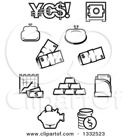 Clipart of Black and White Finance Icons - Royalty Free Vector Illustration by Vector Tradition SM