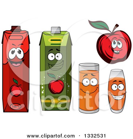 Clipart of a Happy Red Apple Character and Juice Cartons and Cups 3 - Royalty Free Vector Illustration by Vector Tradition SM