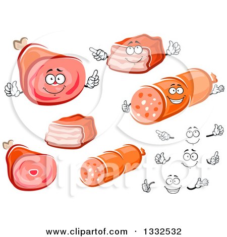 Clipart of Cartoon Ham, Sausage and Bacon - Royalty Free Vector Illustration by Vector Tradition SM