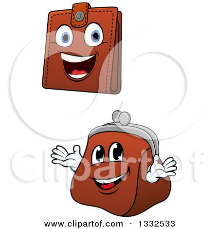 Clipart of Cartoon Leather Wallet and Coin Purse Characters - Royalty Free Vector Illustration by Vector Tradition SM