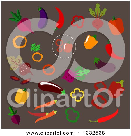 Clipart of Flat Design Vegetables on Brown - Royalty Free Vector Illustration by Vector Tradition SM