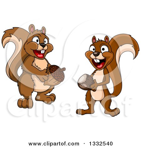 Clipart of Cartoon Happy Brown Squirrels Holding Acorns - Royalty Free Vector Illustration by Vector Tradition SM