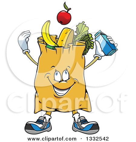 Clipart of a Cartoon Paper Grocery Bag Character Full of Foods - Royalty Free Vector Illustration by Vector Tradition SM