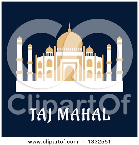 Clipart of a Flat Design of Taj Mahal on Navy Blue - Royalty Free Vector Illustration by Vector Tradition SM