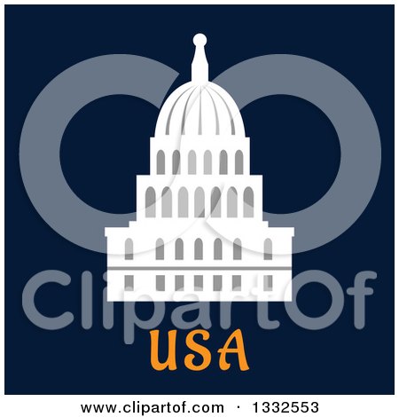 Clipart of a Flat Design of the United States Capitol Building over Text on Navy Blue - Royalty Free Vector Illustration by Vector Tradition SM