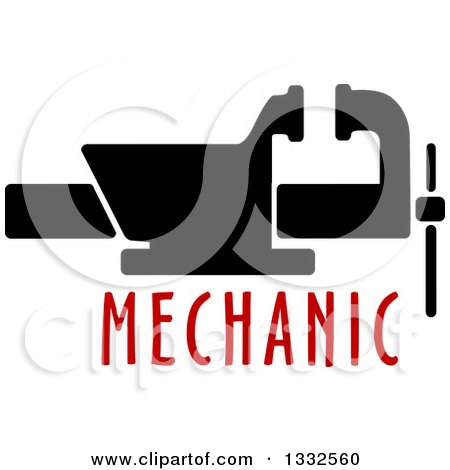 Clipart of a Vice Tool over Red Mechanic Text - Royalty Free Vector Illustration by Vector Tradition SM