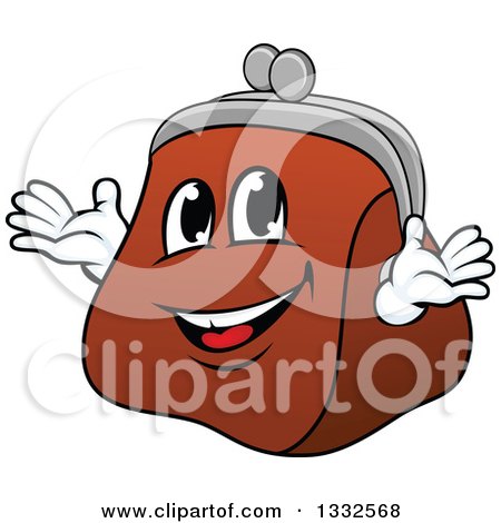 Clipart of a Cartoon Leather Coin Purse Character - Royalty Free Vector Illustration by Vector Tradition SM