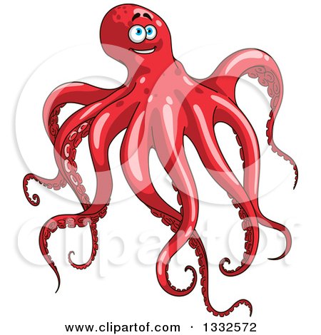 Clipart of a Cartoon Red Octopus - Royalty Free Vector Illustration by Vector Tradition SM