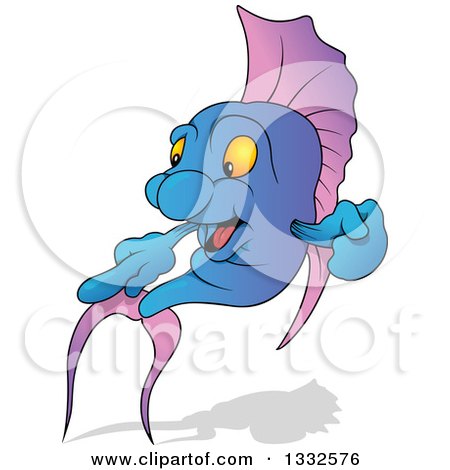 Clipart of a Cartoon Gradient Purple and Blue Marine Fish Pointing to the Left, with a Shadow - Royalty Free Vector Illustration by dero