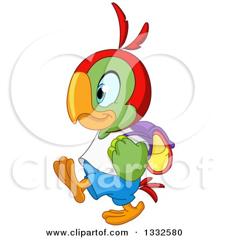 Clipart of a Cartoon Cute Happy Student Parrot Walking to School - Royalty Free Vector Illustration by yayayoyo