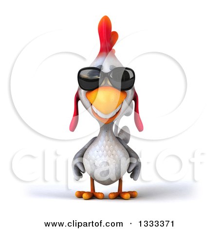 Clipart of a 3d White Chicken Wearing Sunglasses - Royalty Free Illustration by Julos